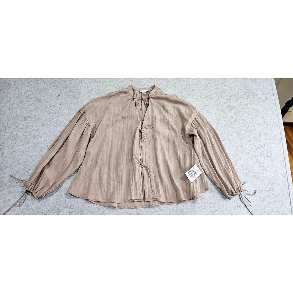 Topshop Blouse Cardigan Tie Front, Ruffle, Beige, New, Drop Sleeve , Sz 6, New - Picture 2 of 13